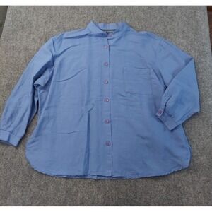Maggie McNaughton Shirt Womens 2X Blue Linen Blend 3/4 Sleeve Tunic Button Up‎